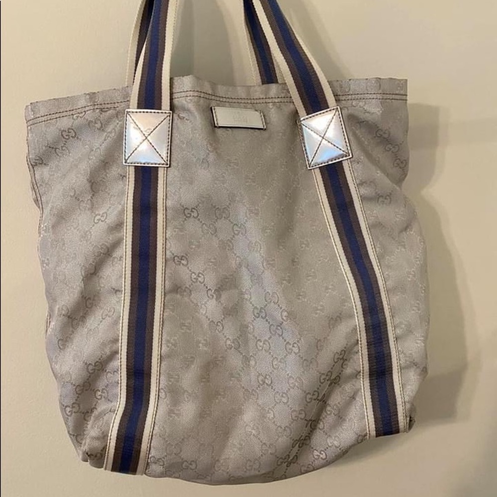 Gucci Silver Monogram Web Canvas Tote!
